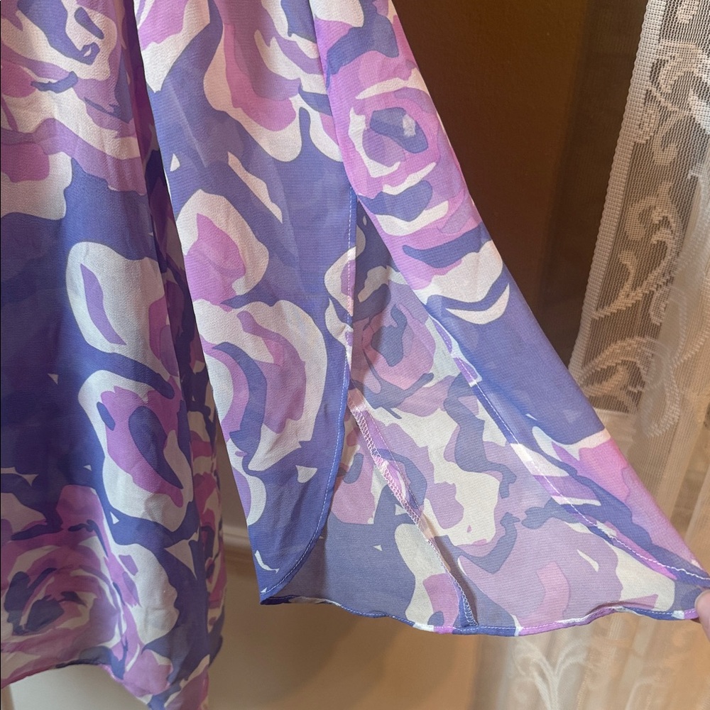 Bob Mackie Chiffon Floral Blouse Pastel Watercolor Boho XS Top - Picture 5 of 9